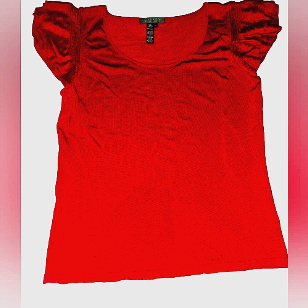 Ralph Lauren,  red short, flounce sleeve, shirt size L